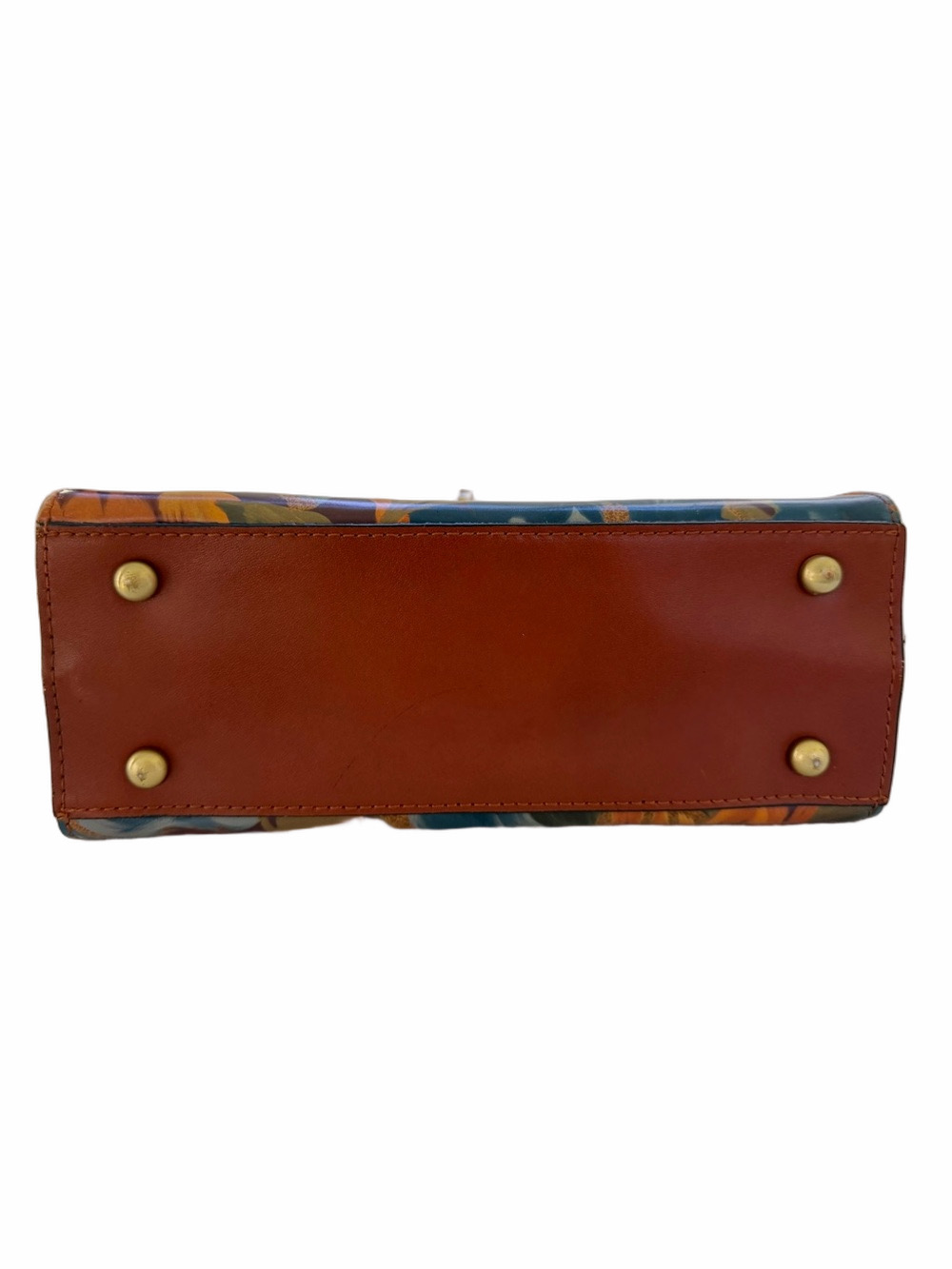 Patricia Nash Leather Carisbrooke Satchel Crossbody Marigold Harvest Blue Yellow - Picture 6 of 15